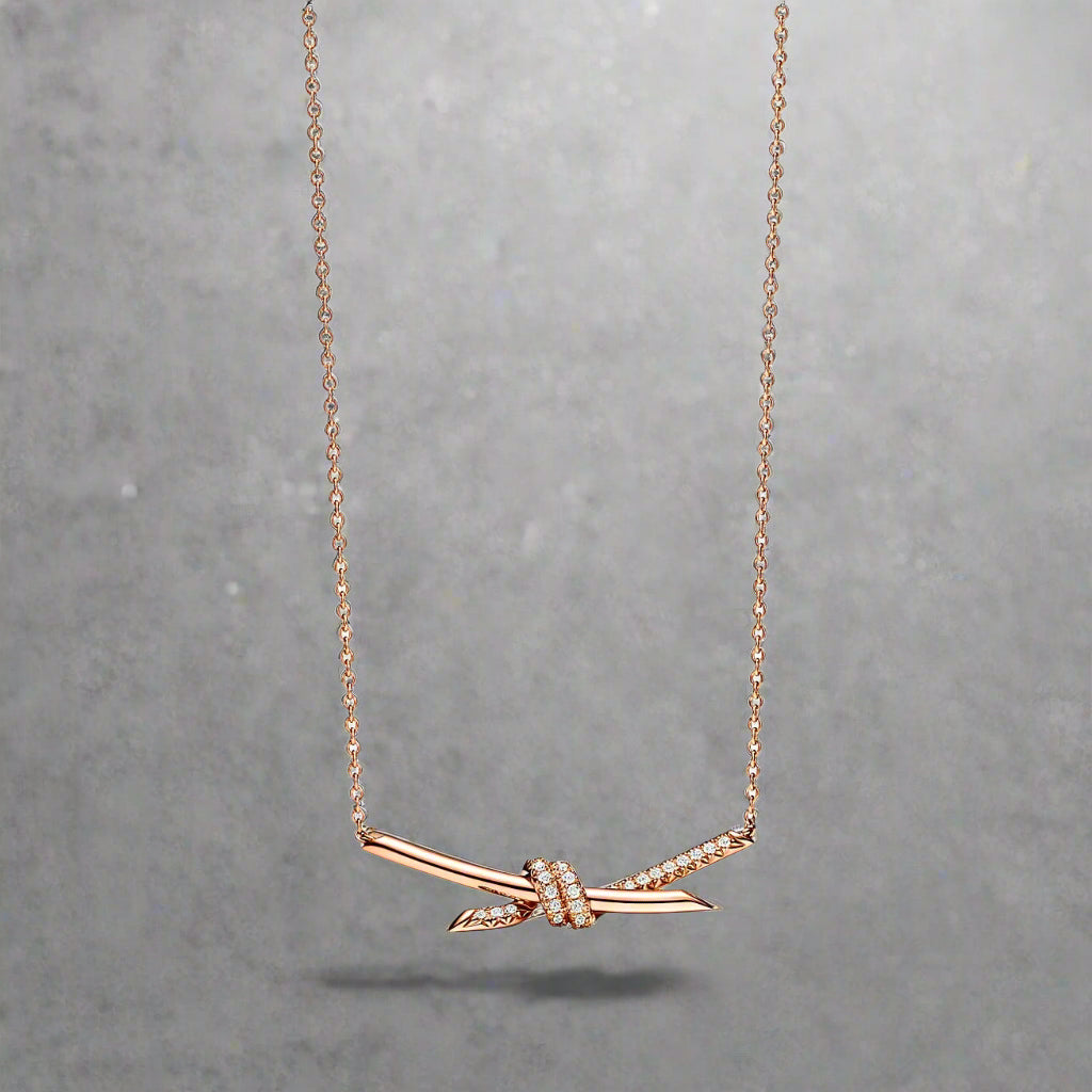 18K T Knot Pendant Diamond Necklace