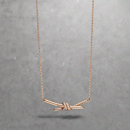 18K T Knot Pendant Diamond Necklace