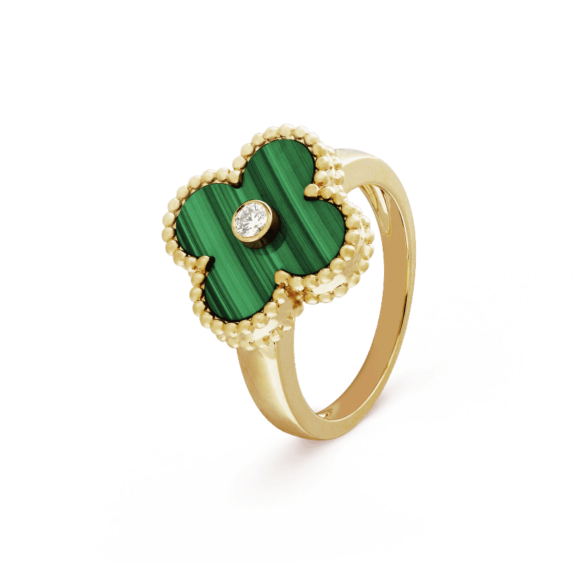 18K Van Cleef & Arpels Vintage Alhambra Malachite Ring