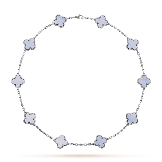 18K Van Cleef & Arpels Vintage Alhambra Chalcedony 10 Motifs Necklace