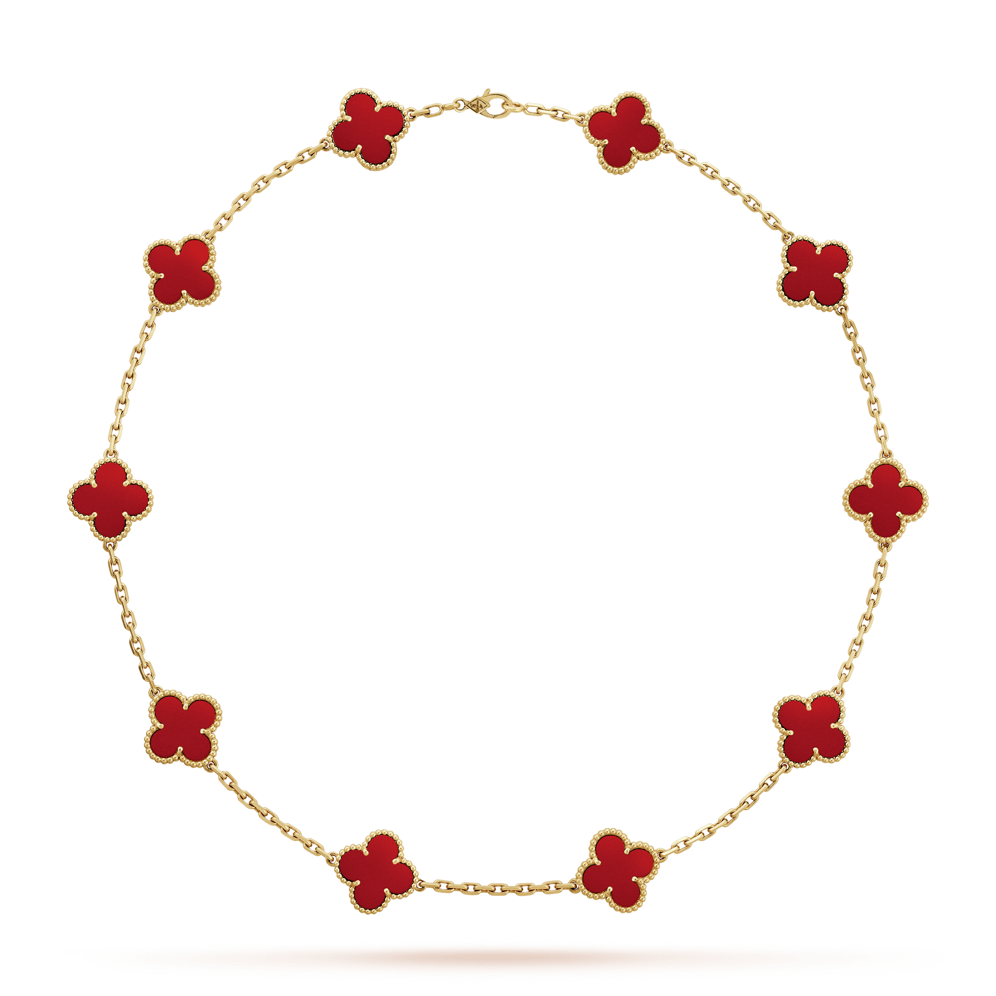 18K Van Cleef & Arpels Vintage Alhambra Carnelian 10 Motifs Necklace