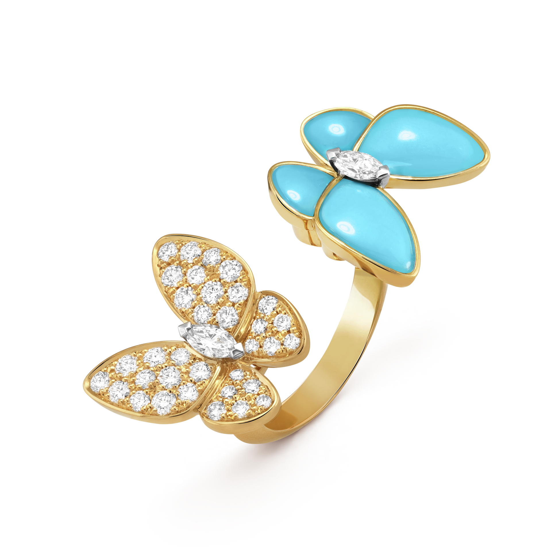 18K Van Cleef & Arpels VCA Two Butterfly Between the Finger Turquoise Ring