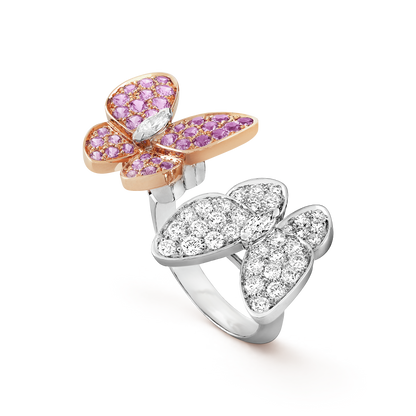 18K Van Cleef & Arpels VCA Two Butterfly Between the Finger Sapphire Ring