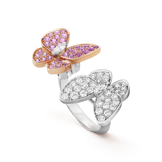 18K Van Cleef & Arpels VCA Two Butterfly Between the Finger Sapphire Ring