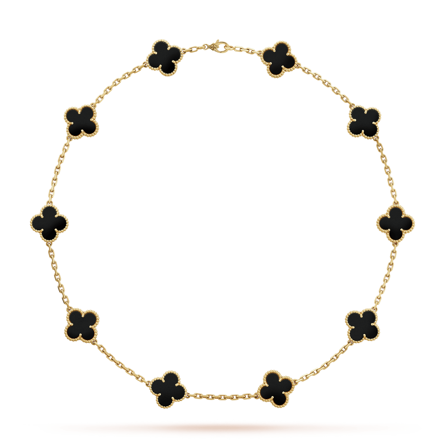 18K Van Cleef & Arpels Vintage Alhambra Black 10 Motifs Necklace