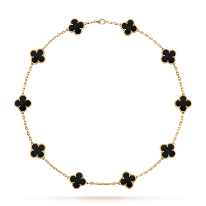 18K Van Cleef & Arpels Vintage Alhambra Black 10 Motifs Necklace