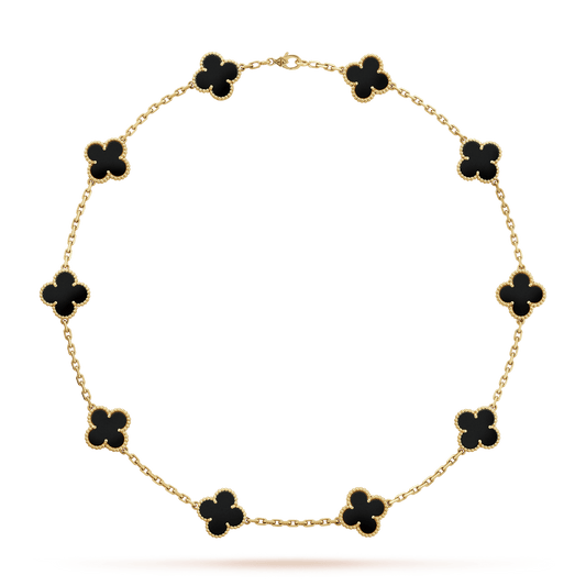 18K Van Cleef & Arpels Vintage Alhambra Black 10 Motifs Necklace