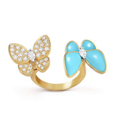 18K Two Butterfly Between the Finger Turquoise Ring