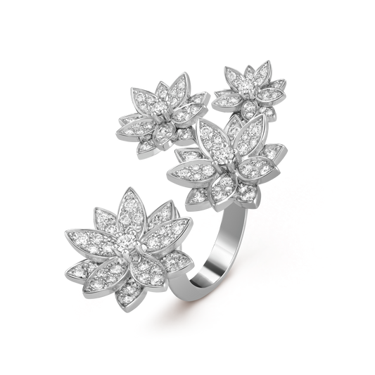 18K Van Cleef & Arpels Lotus Between the Finger 4 Flowers Ring