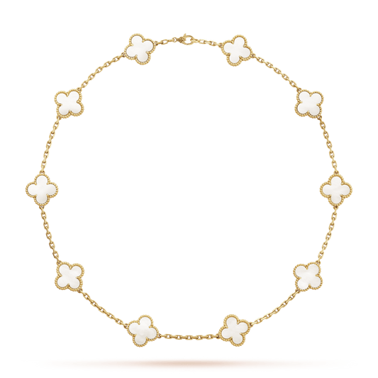 18K Van Cleef & Arpels Vintage Alhambra Pearl 10 Motifs Necklace