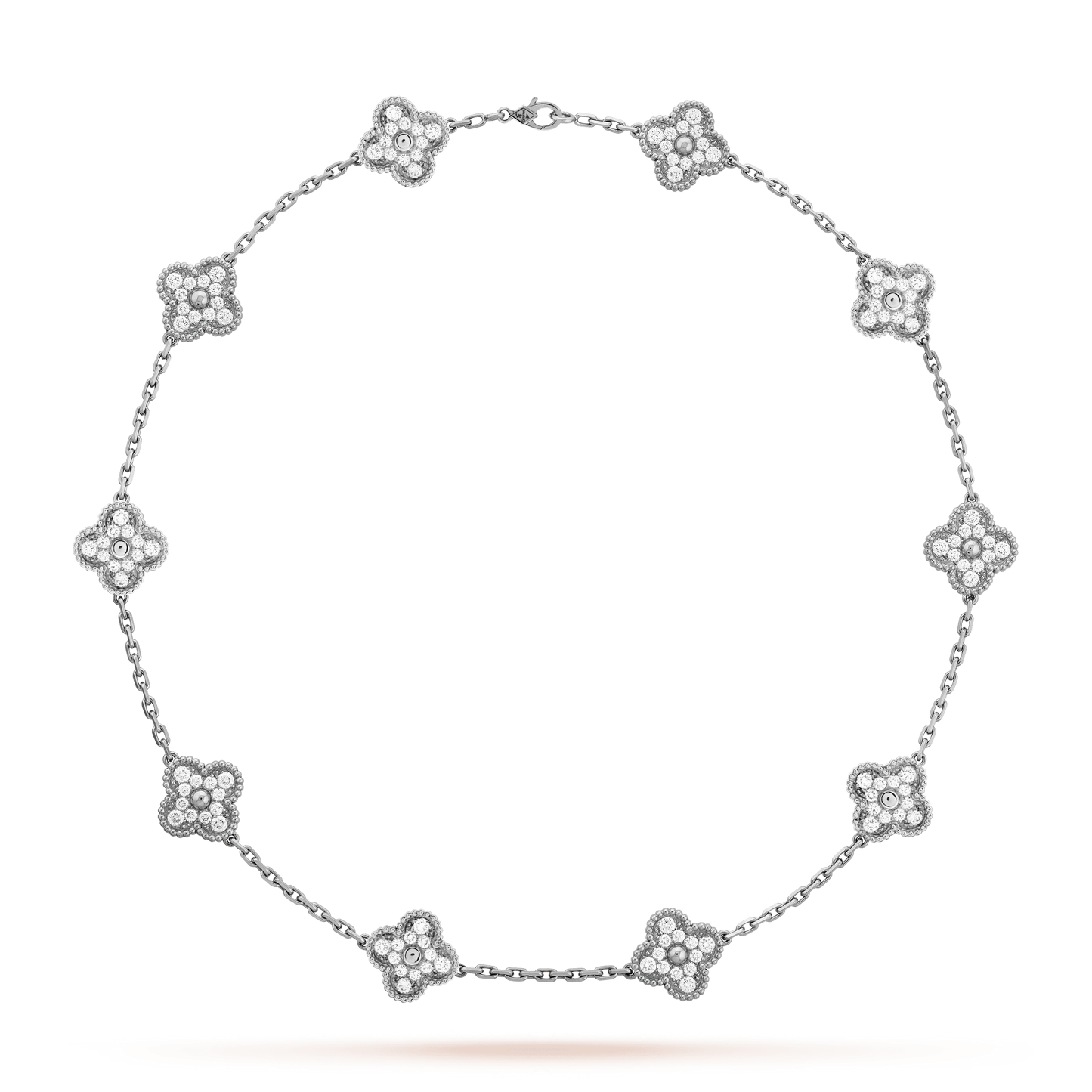 18K Van Cleef & Arpels Vintage Alhambra Diamonds 10 Motifs Necklace