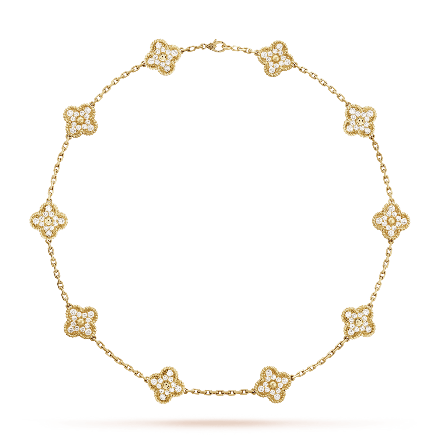 18K Van Cleef & Arpels Vintage Alhambra Diamonds 10 Motifs Necklace