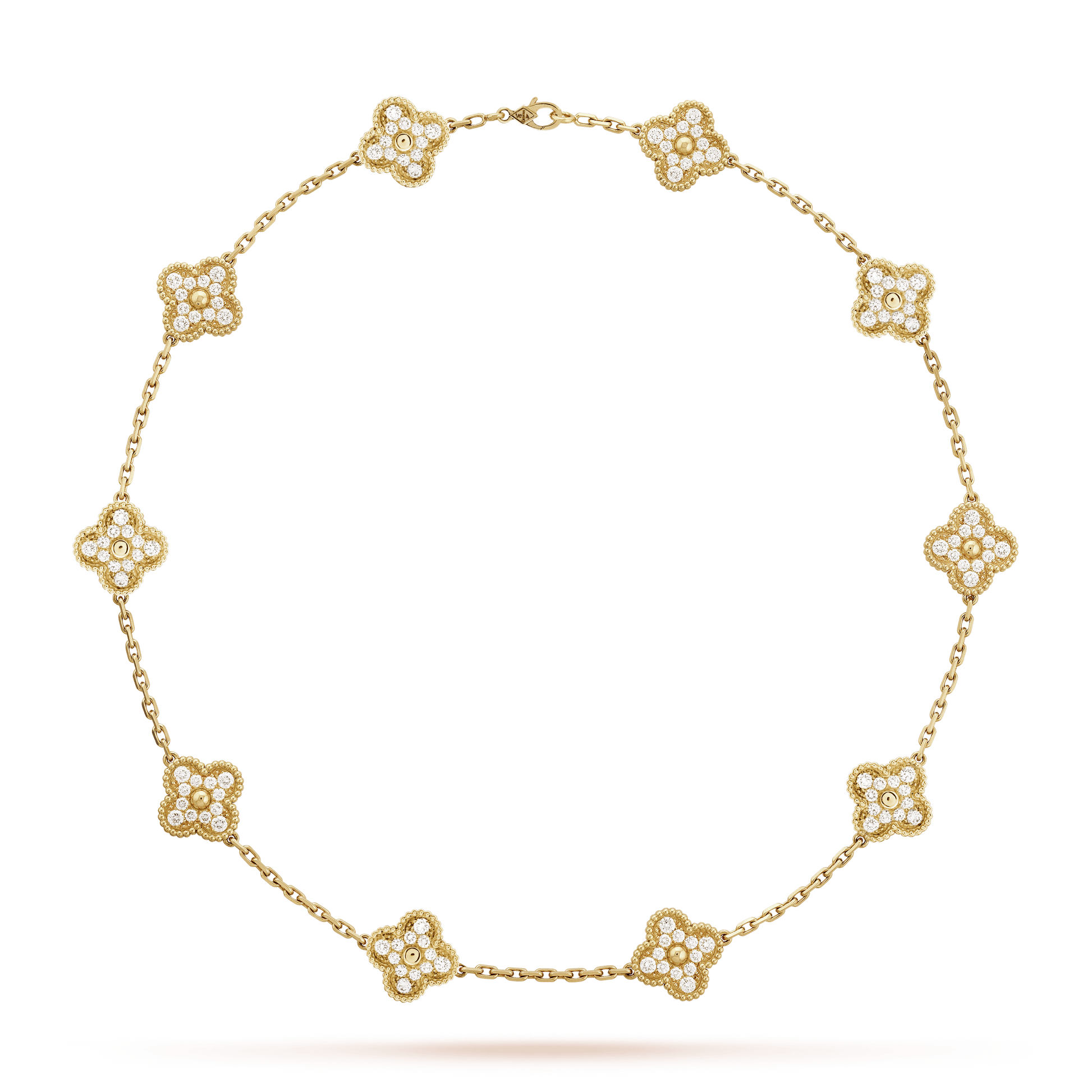 18K Van Cleef & Arpels Vintage Alhambra Diamonds 10 Motifs Necklace