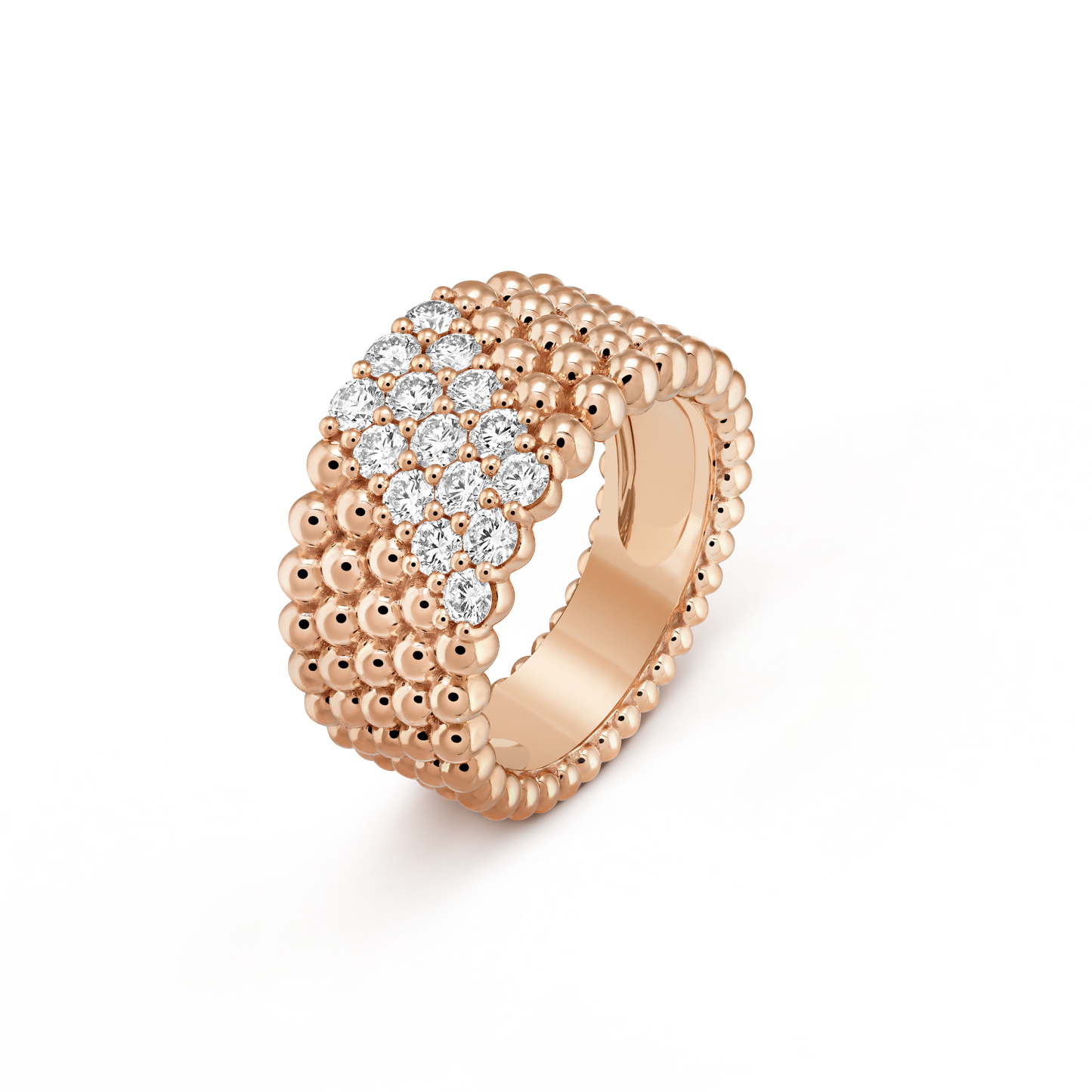 18K Van Cleef & Arpels VCA Perlée Diamonds Five Rows Ring