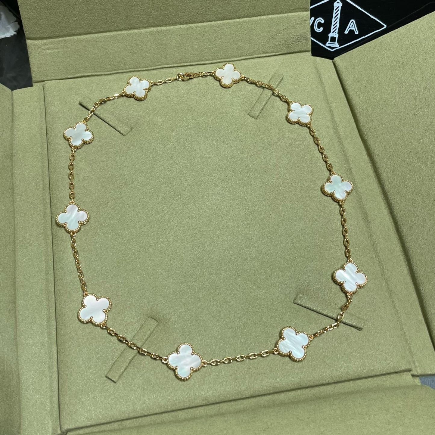 18K Vintage Alhambra Pearl 10 Motifs Necklace