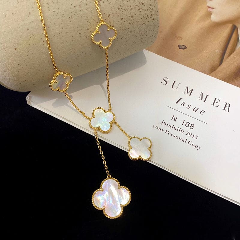 18K Magic Alhambra Six Pearls Motifs Clover Necklace