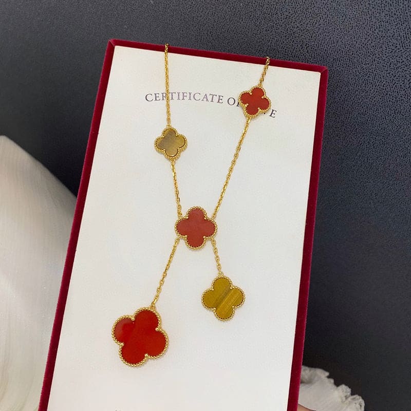 18K Magic Alhambra Six Motifs Carnelian Clover Necklace