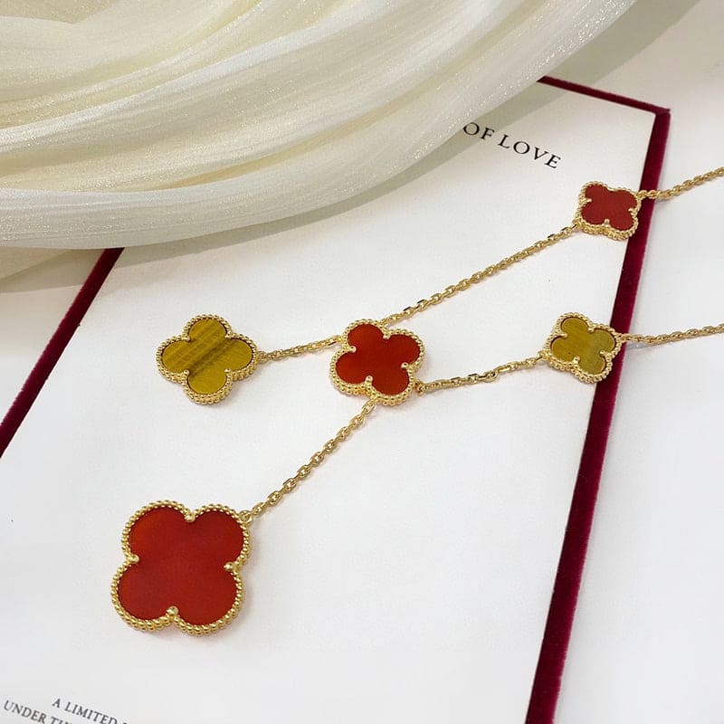 18K Magic Alhambra Six Motifs Carnelian Clover Necklace