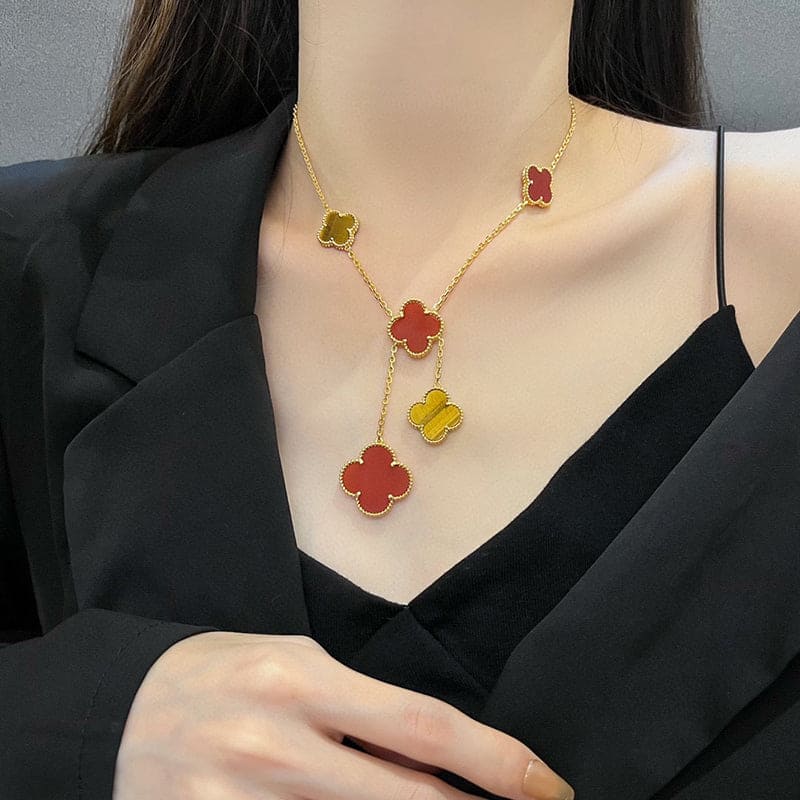 18K Magic Alhambra Six Motifs Carnelian Clover Necklace