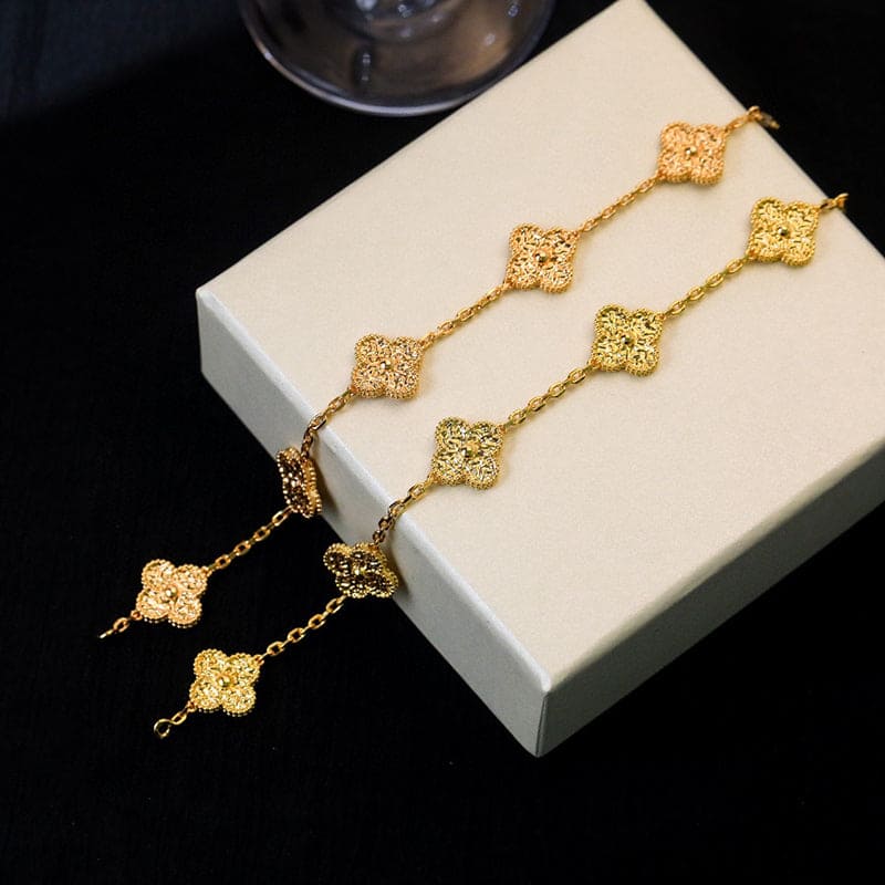 18K Yellow Gold Five Motifs Clover Bracelet