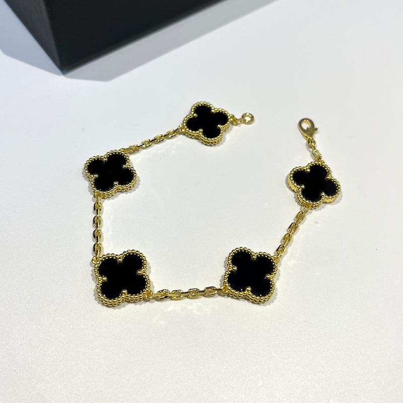 18K Vintage Alhambra Five Motifs Black Clover Bracelet