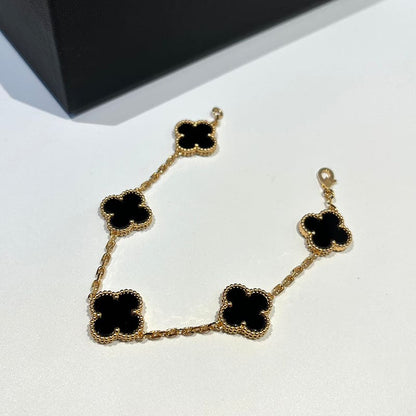 18K Vintage Alhambra Five Motifs Clover Onyx Bracelet