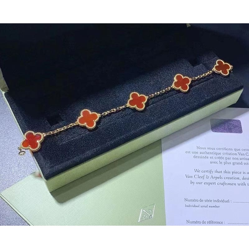 18K Vintage Alhambra Five Motifs Carnelian Bracelet