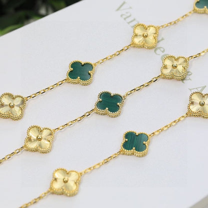 18K Vintage Alhambra Five Motifs Malachite Diamonds Clover Bracelet