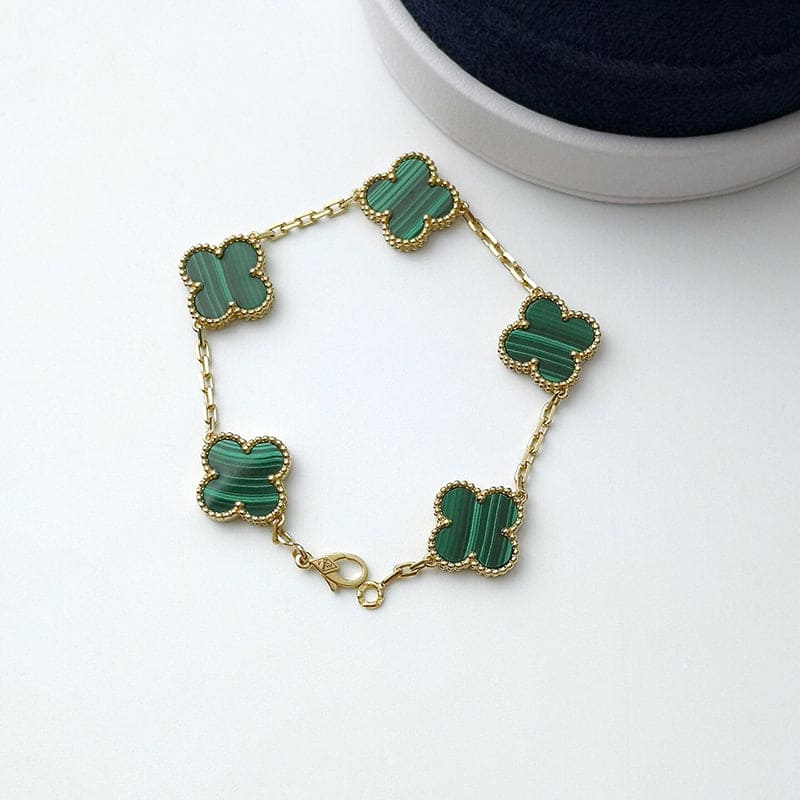 18K Vintage Alhambra Five Motifs Malachite Clover Bracelet