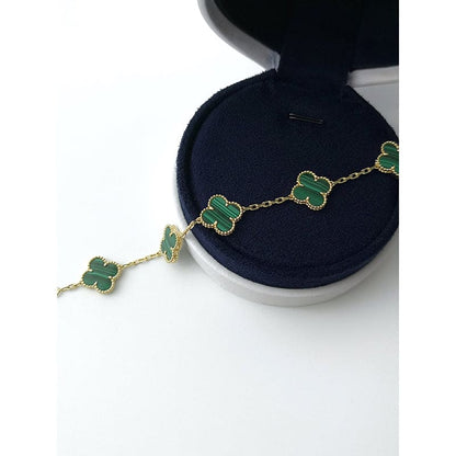 18K Vintage Alhambra Five Motifs Malachite Clover Bracelet