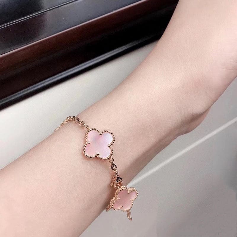 18K Vintage Alhambra Five Motifs Pink Opal Bracelet