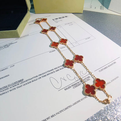 18K Vintage Alhambra Carnelian 10 Motifs Necklace