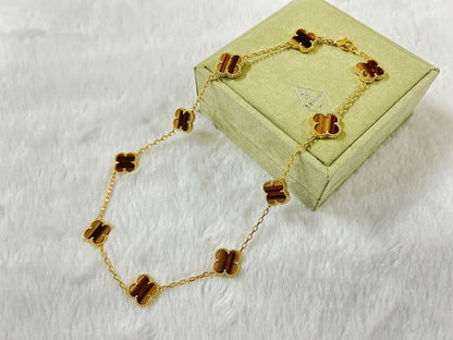 18K Vintage Alhambra Tiger Eye 10 Motifs Necklace