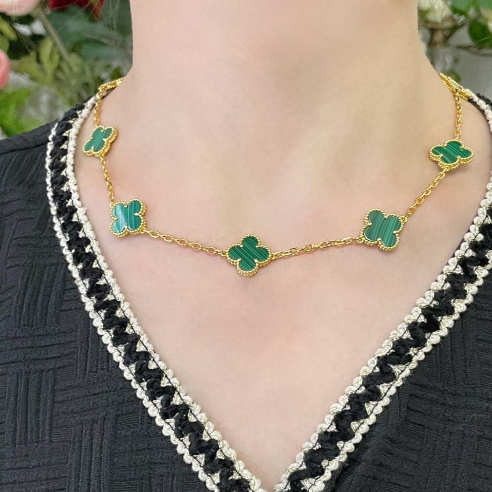 18K Vintage Alhambra Malachite 10 Motifs Necklace