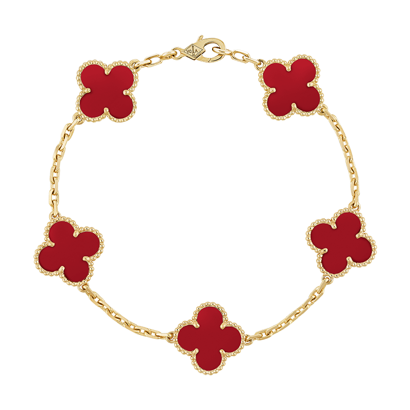 18K Van Cleef & Arpels Vintage Alhambra Five Motifs Carnelian Bracelet