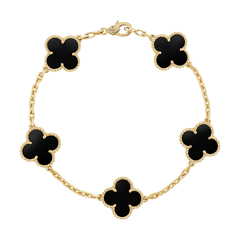 18K Van Cleef & Arpels Vintage Alhambra Five Motifs Black Bracelet