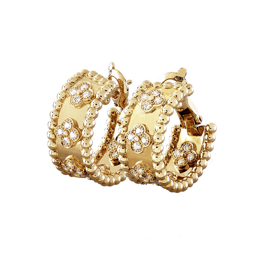 18K Perlée Clovers Hoop Earrings