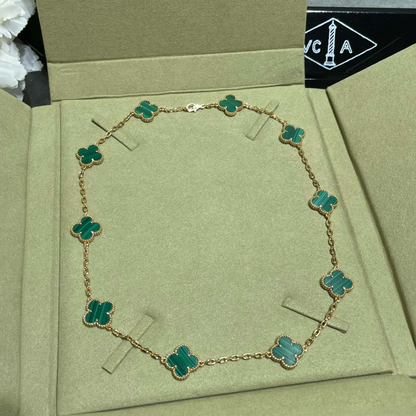 18K Vintage Alhambra Malachite 10 Motifs Necklace