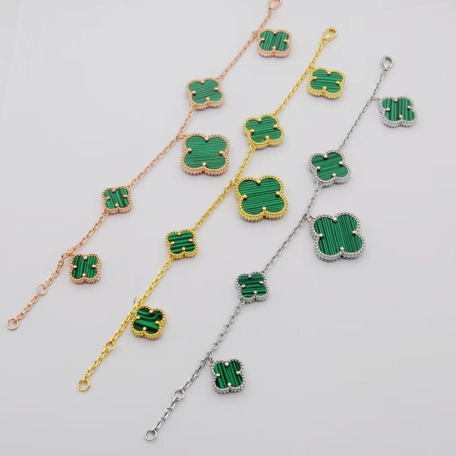 18K Magic Alhambra Five Malachite Motifs Clover Bracelet