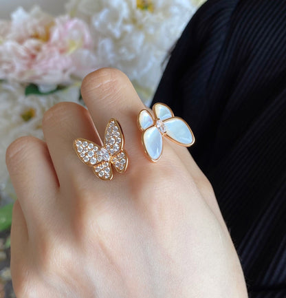 18K Two Butterfly Between the Finger Pearl Ring