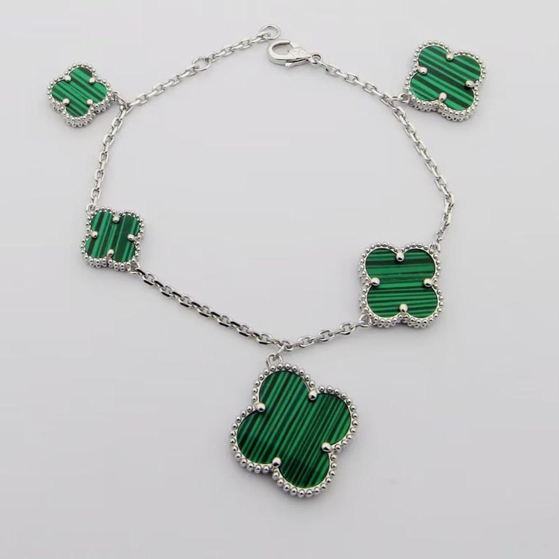 18K Magic Alhambra Five Malachite Motifs Clover Bracelet