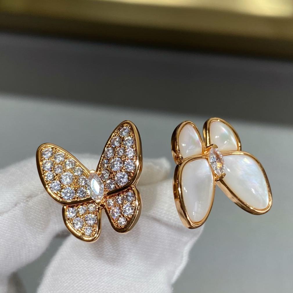 18K Two Butterfly Between the Finger Pearl Ring