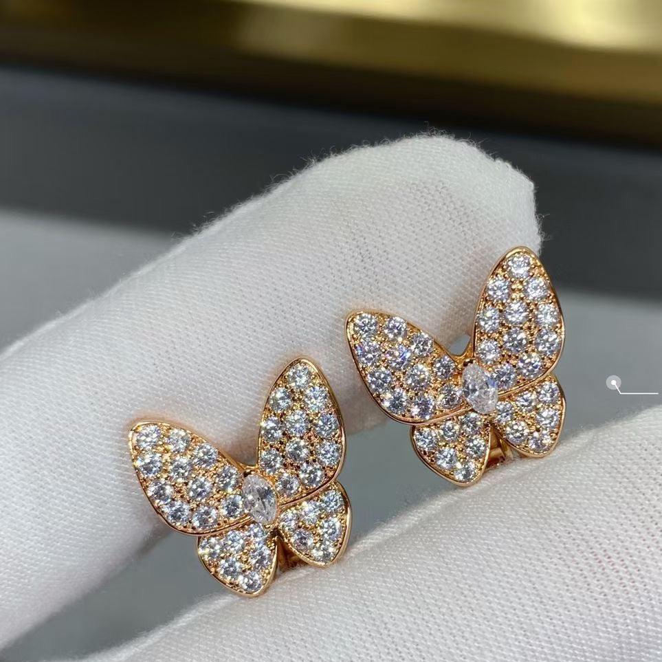 18K Two Butterfly Diamonds Earrings