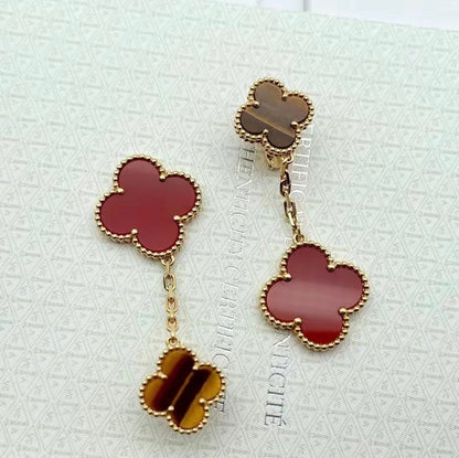 18K Magic Alhambra Carnelian & Tiger Eye Earrings