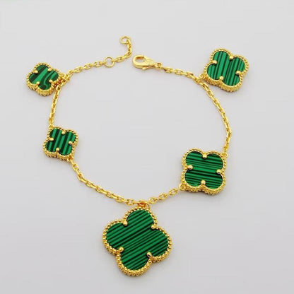 18K Magic Alhambra Five Malachite Motifs Clover Bracelet