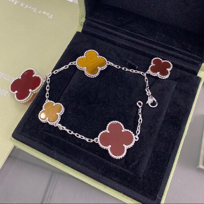 18K Lucky Carnelian and Tigers Eye Alhambra Bracelet