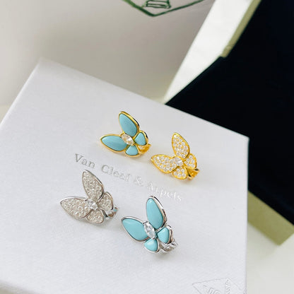 18K Two Butterfly Turquoise Earrings