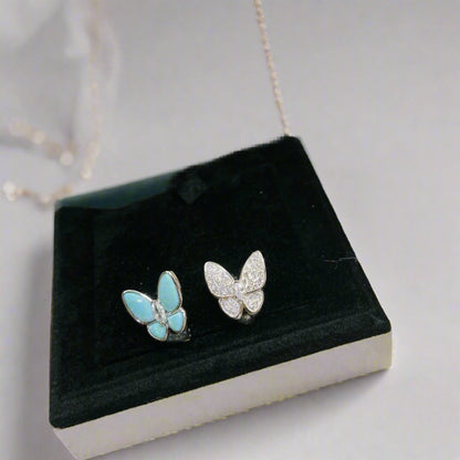 18K Two Butterfly Turquoise Earrings