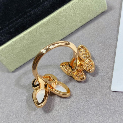 18K Two Butterfly Between the Finger Pearl Ring